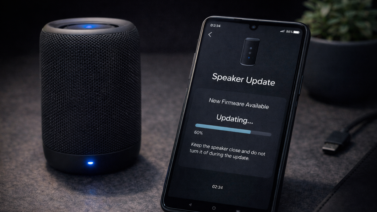 Como atualizar firmware de caixa de som portátil sem usar PC
